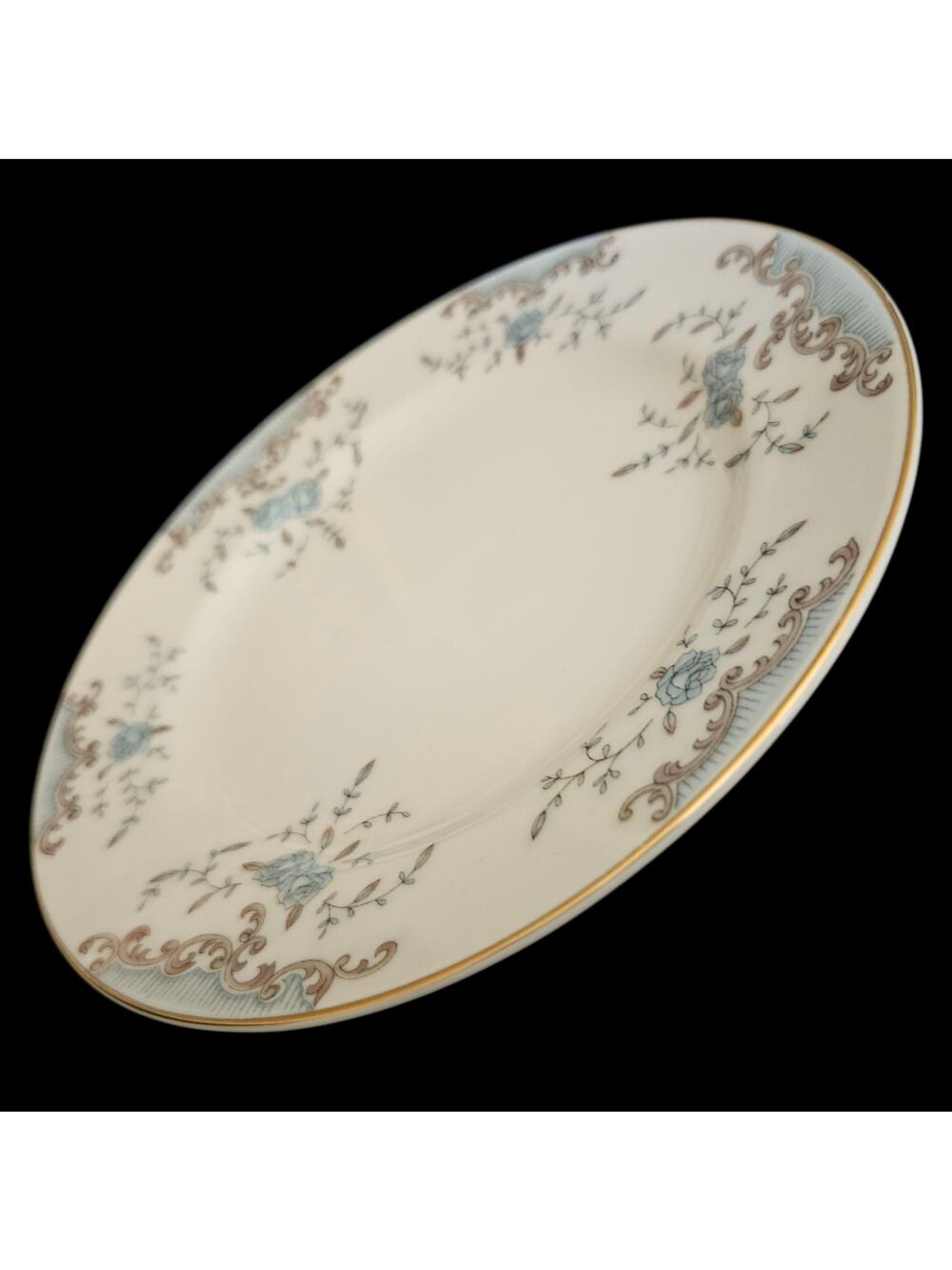Set of 4 Imperial China Seville 3303 Bread Plates Blue Rose Gold Trim